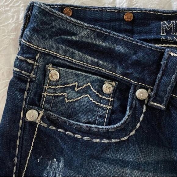 MISS ME Boyfriend Capri Jeans Blingy Dark Wash Thick Stitch Size 27 New with Tag - Picture 6 of 12